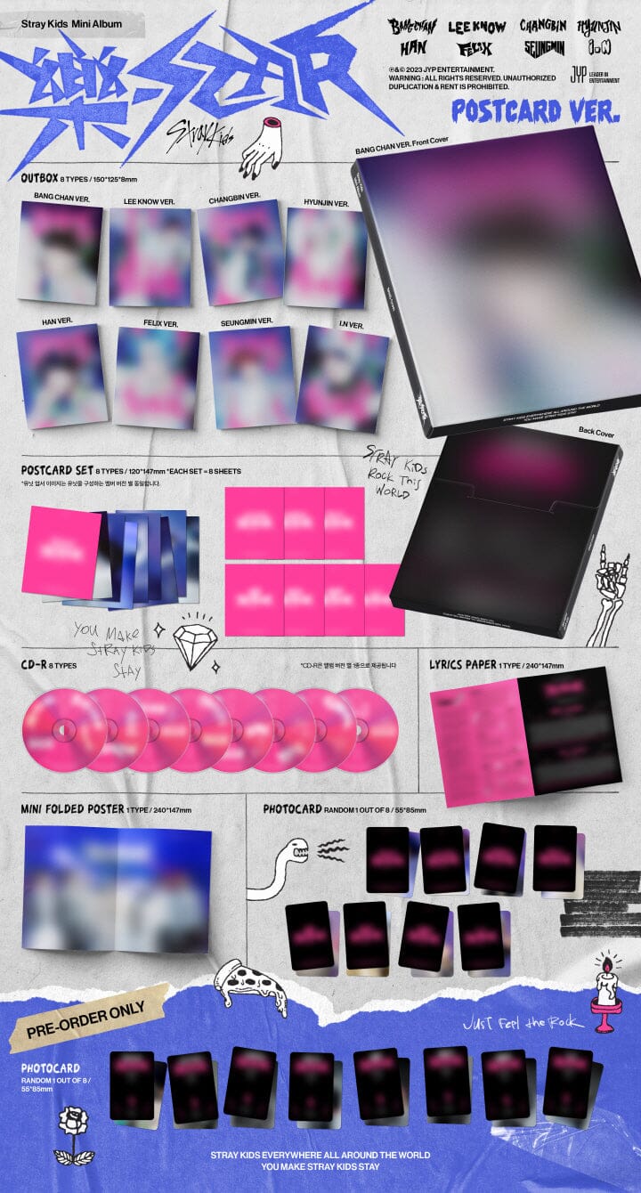 Stray Kids - ROCK-STAR (樂-STAR) Postcard Ver. + JYP Photocard Nolae