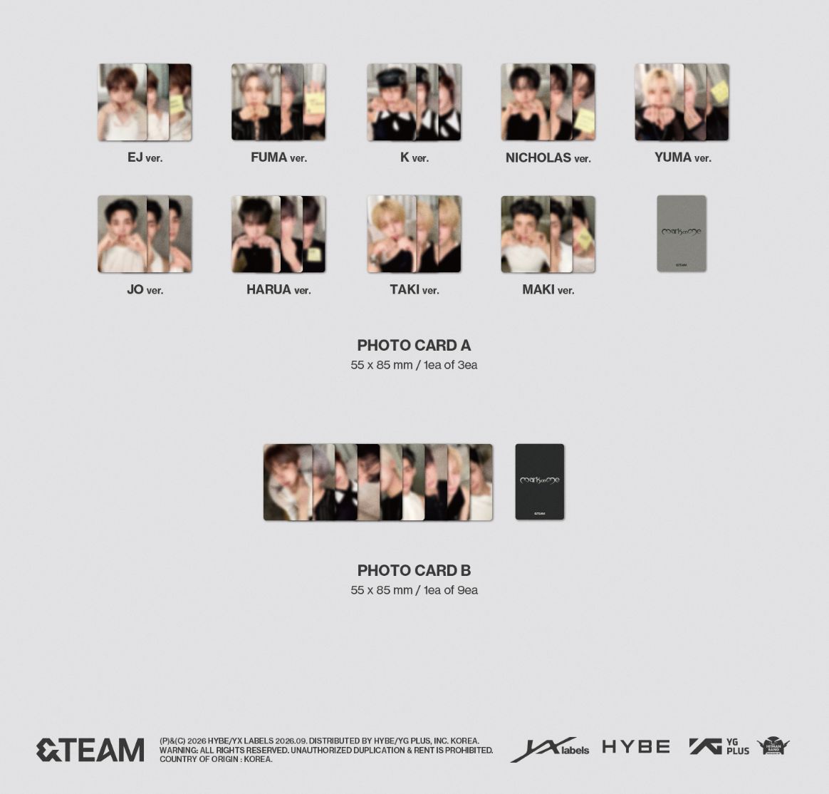 &TEAM - MARK ON ME (2ND KOREAN MINI ALBUM) (SOLO VER.) SET + EARLY-BIRD Weverse Gift Nolae